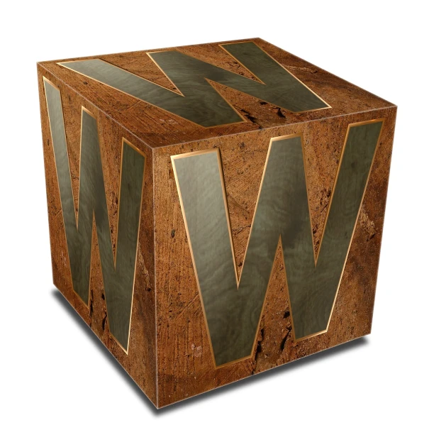 a wooden box with the word w on it, a digital rendering, inspired by Richard Artschwager, cubo-futurism, metallic bronze skin, realistic rendering for stool, made of marble, cwc