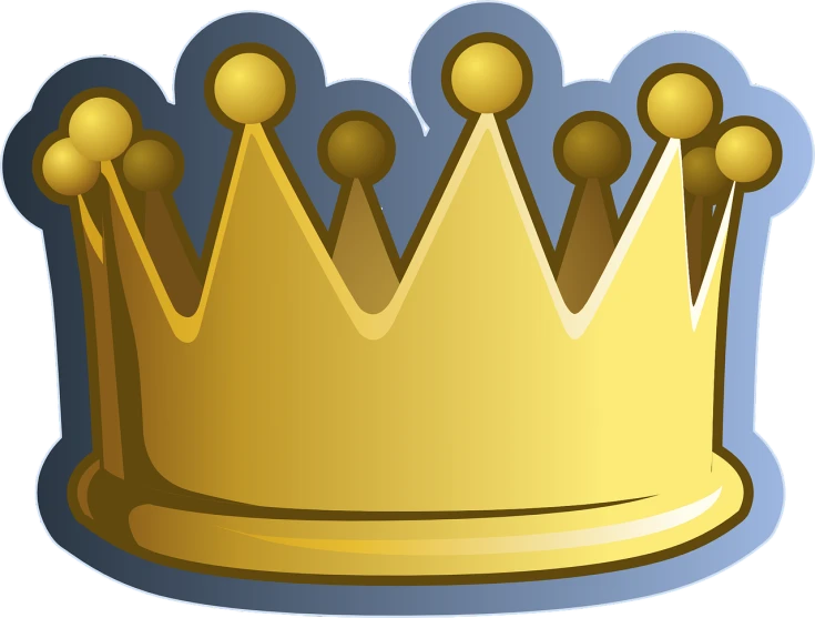 a golden crown on a black background, a cartoon, pixabay, digital art, wears a light grey crown, blue tiara, king in yellow, military