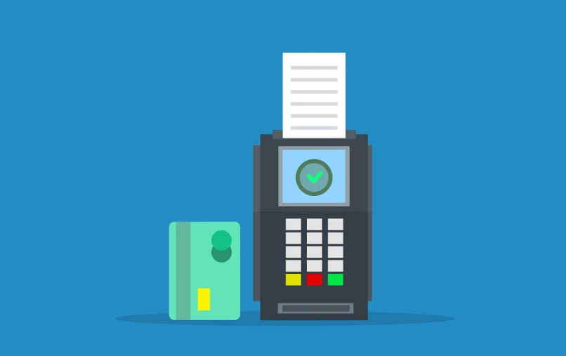 a credit card machine next to a stack of money, an illustration of, flat color, system unit, on high-quality paper, terminal