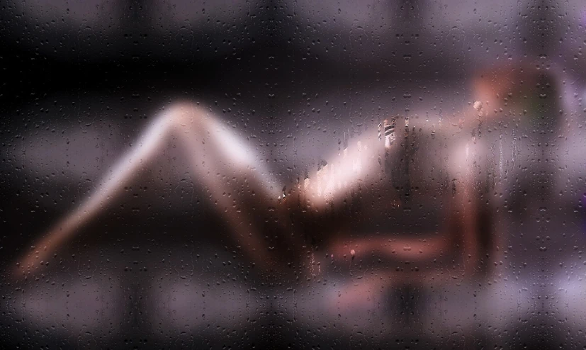a close up of a person laying on a bed in the rain, inspired by Hans Erni, digital art, translucent body, 7 0 mm. digital art, today\'s featured photograph 4k, steamy