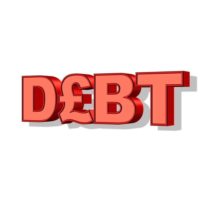 a red debt word on a white background, by Alison Debenham, cel shaded pbr, death of the money lenders, view from bottom to top, band