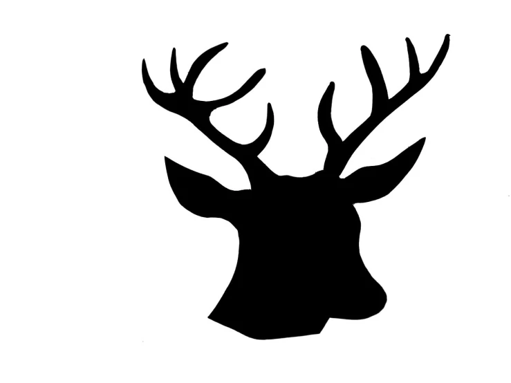 a black and white silhouette of a deer's head, trending on pixabay, two male, istock, museum quality photo, no gradients