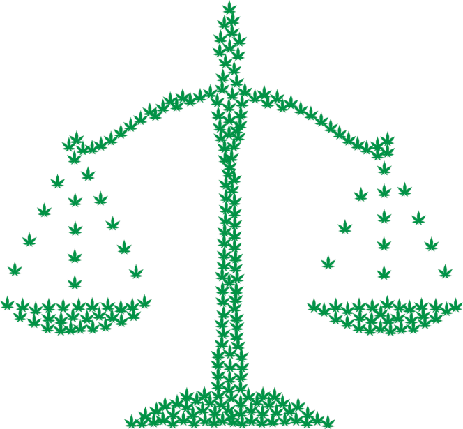 a scale with marijuana leaves on it, unilalianism, strong outline, court politics, high res, black and green scheme