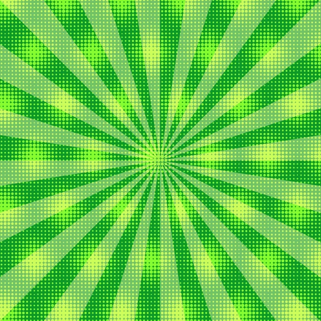 a green background with a sunburst pattern, a raytraced image, by Hisui Sugiura, optical illusion, colorful dots, comic book panels background, computer wallpaper, beginner