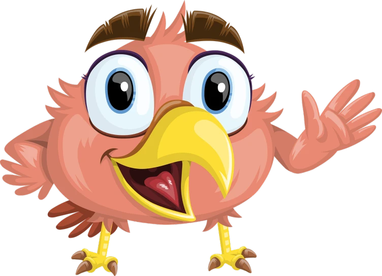 a cartoon bird with a surprised look on its face, an illustration of, by Ludovit Fulla, shutterstock, in the croods movie style, mascot illustration, big pink eyes, high quality screenshot