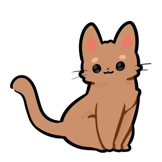 a cat sitting in front of a black background, inspired by Nyuju Stumpy Brown, pixiv, mingei, cartoonish vector style, cat tail, brown body, sticker illustration