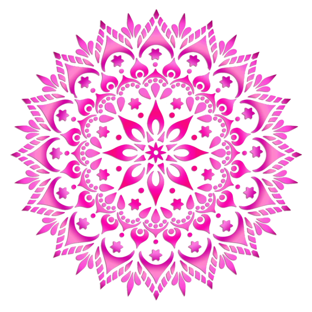 a pink flower on a black background, vector art, arabesque, mandala art, highres, intricate details illustration, rosette