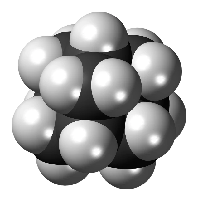 a black and white photo of a bunch of balls, a raytraced image, by Robert Bryden, flickr, chemistry, hexagonal shaped, pine, o'neill cylinder