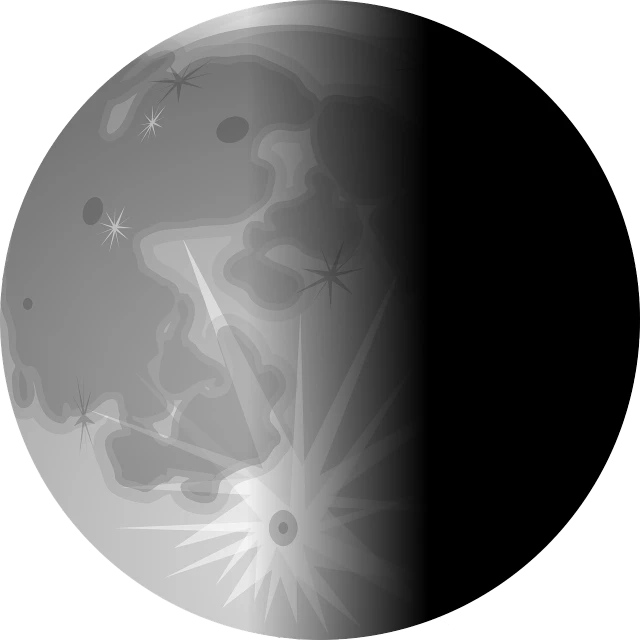 a black and white image of the moon, a raytraced image, pixabay, clipart, with glow on some of its parts, with gradients, celestial color scheme