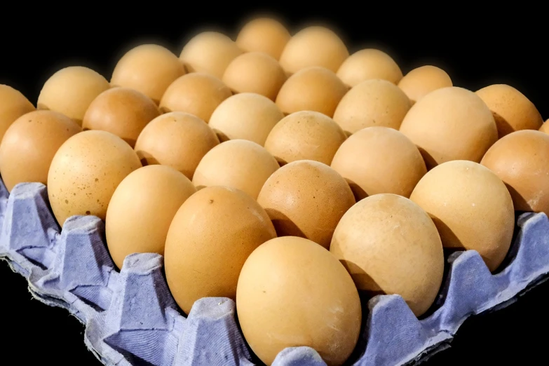 a carton filled with eggs sitting on top of a table, pixabay, mingei, in front of a black background, the photo shows a large, beiges, rack