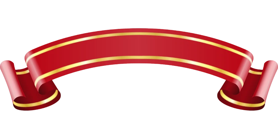 a red and gold ribbon on a white background, a picture, inspired by Katsushika Ōi, sōsaku hanga, serpentine curve!!!, background bar, very simple, label