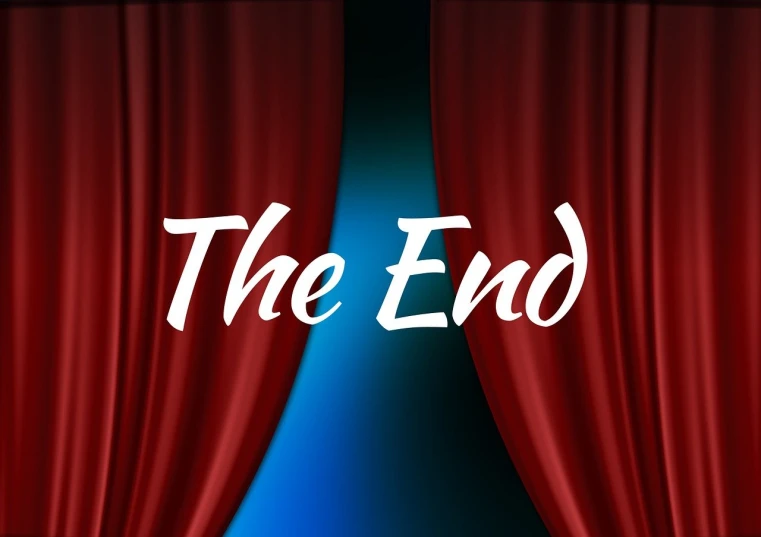 a red curtain with the word the end on it, by Edna Mann, shutterstock, happening, finale fantasy, good graphic, stock photo, playbill