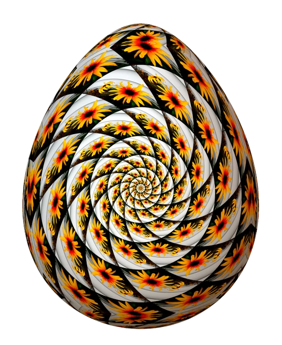 a close up of a colorful ball on a black background, digital art, flickr, op art, ornate egg, swirling flowers, arranged in the golden ratio, beautiful glass work