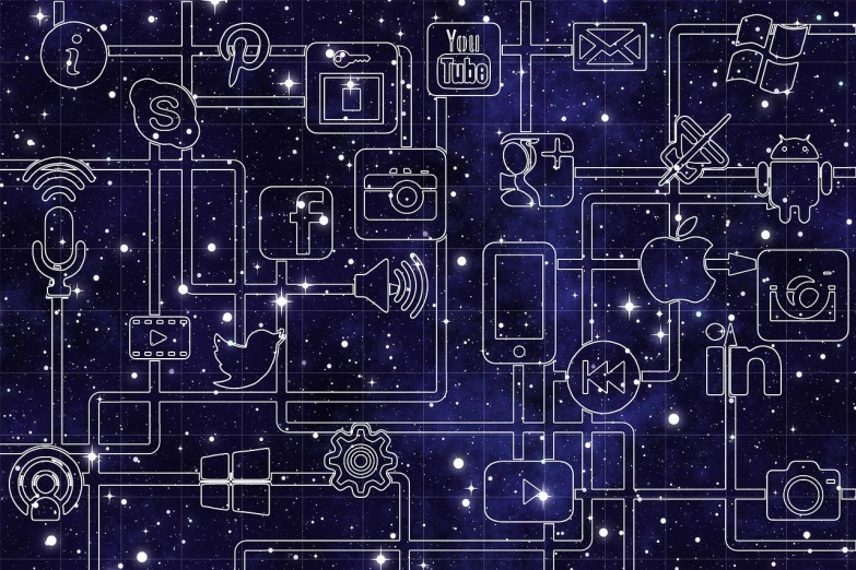 a bunch of electronic devices that are connected to each other, digital art, by Scott Samuel Summers, trending on pixabay, digital art, star map, seamless pattern design, instagram photo, 3 2 x 3 2