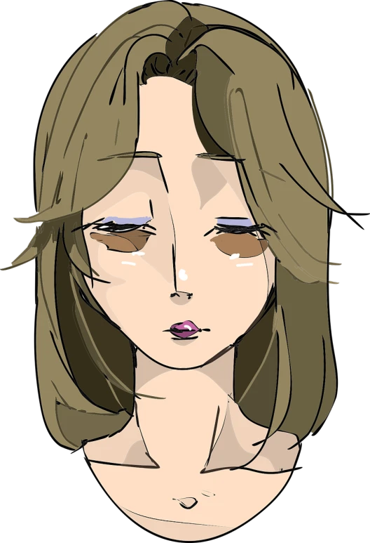 a drawing of a woman with her eyes closed, an anime drawing, inspired by Ayami Kojima, pixiv, mingei, vector shaded anime, sad exasperated expression, soft hair, with a black background