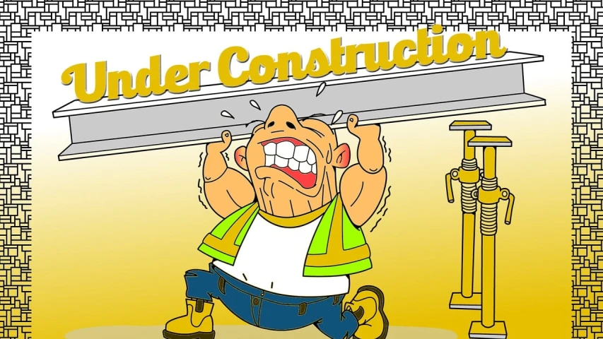 a cartoon picture of a construction worker under construction, an illustration of, by Rube Goldberg, trending on pixabay, ogre-ish jon taffer!!! in a bar, raider, confidence, digitally colored
