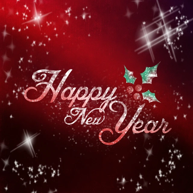 a christmas card with the words happy new year, happening, gliter, red background, edited in photoshop, high res photo