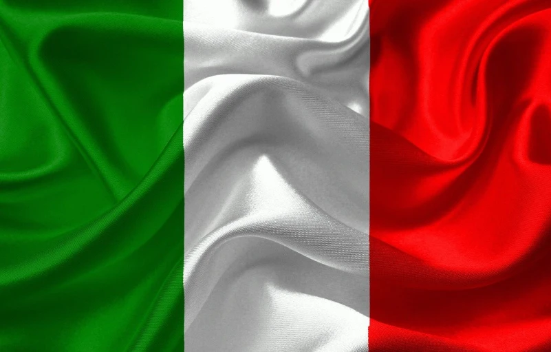 a close up of a red, white and green flag, by Giorgio De Vincenzi, shutterstock, digital art, italian style, shiny skin”, banner, panini