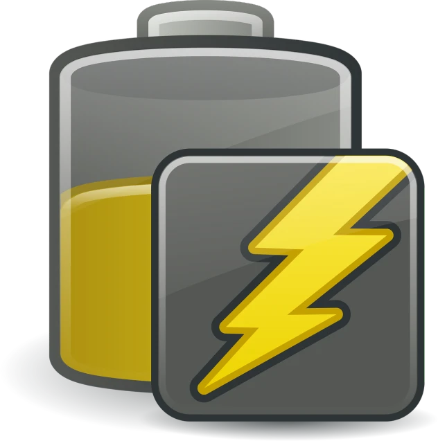 a battery with a yellow lightning on it, a screenshot, digital art, clipart, gui, basic, computer generated