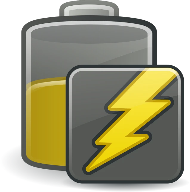 a battery with a yellow lightning on it, a screenshot, digital art, clipart, gui, basic, computer generated