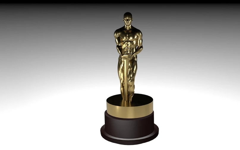 a golden statue of a man holding a tennis racquet, a statue, pixabay contest winner, hollywood movie, award winning 3d render, on a pedestal, oscar