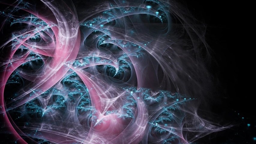 a computer generated image of a pink and blue spiral, digital art, inspired by Anna Füssli, tumblr, fractal veins. dragon cyborg, swirling fog, shards and fractal of infinity, fractal lace