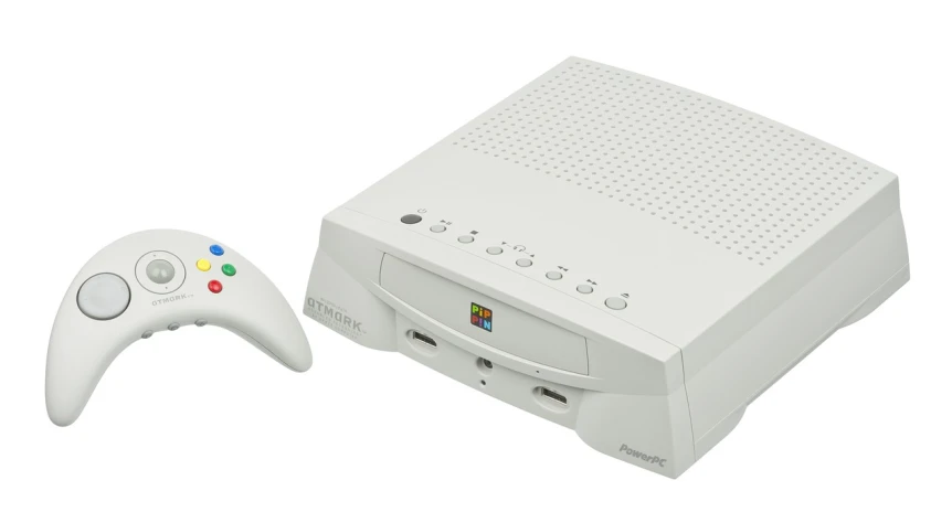 a white computer with a game controller next to it, a computer rendering, neogeo, playstation 1 game, [sirius], product photo, stathmore 2 0 0