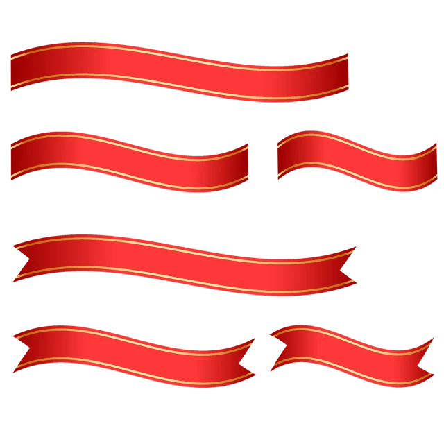 a set of red ribbons on a black background, a digital rendering, smooth defined outlines, listing image, red and gold, very tasty