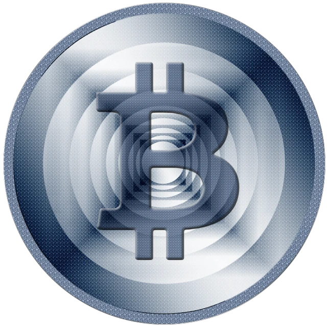 a close up of a bit coin on a black background, digital art, blue silver and black, avatar image, compressed jpeg, brick