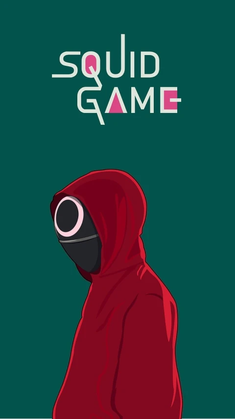 a man in a red hoodie standing in front of a green background, a poster, inspired by Victor Mosquera, Artstation contest winner, cover game art, yume nikki, red eye, gamers magazine cover
