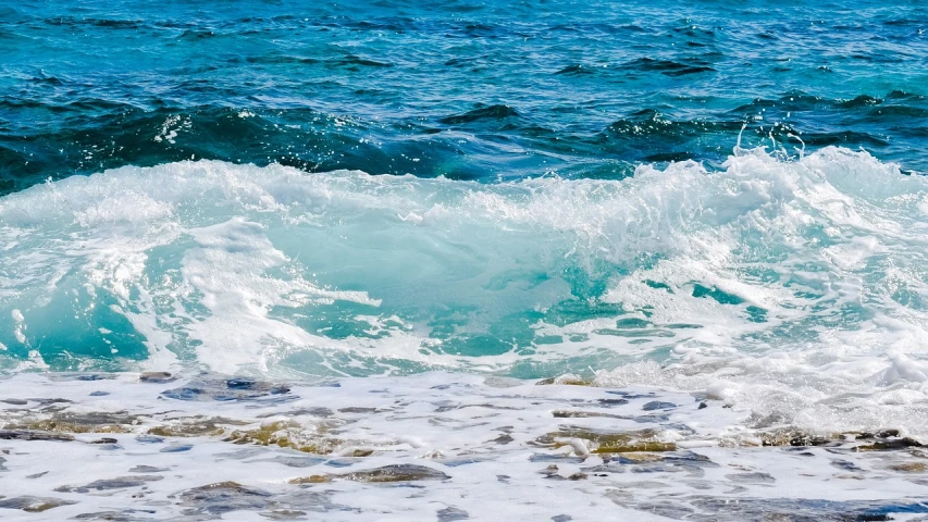 a man riding a wave on top of a surfboard, a picture, by Anna Haifisch, shutterstock, fine art, mediterranean beach background, puddles of turquoise water, 1128x191 resolution, wallpaper - 1 0 2 4