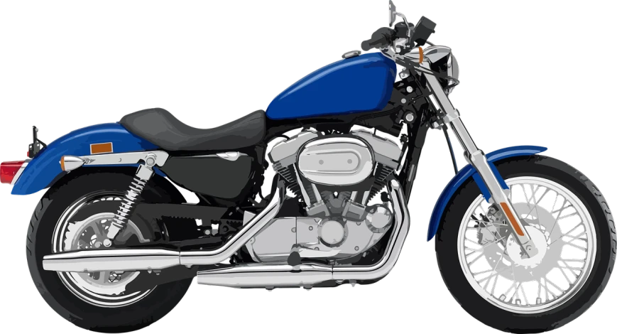 a blue motorcycle on a black background, vector art, inspired by Hendrick Cornelisz Vroom, pixabay, has a very realistic look to it, harley davidson motorbike, silver and blue color schemes, 3/4 view realistic