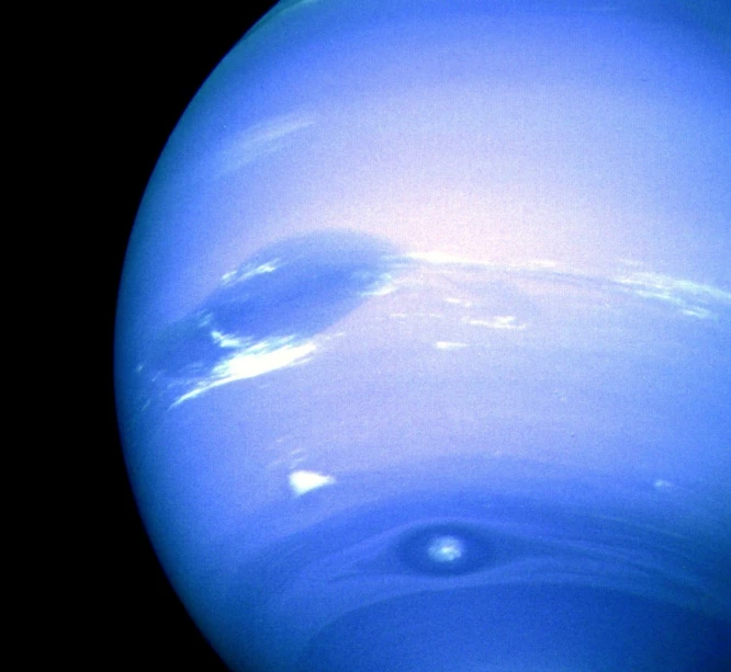 a close up of a blue planet with a black background, a picture, by Robert Peak, renaissance, neptune, infrared camera view from bomber, light blue colors, knee