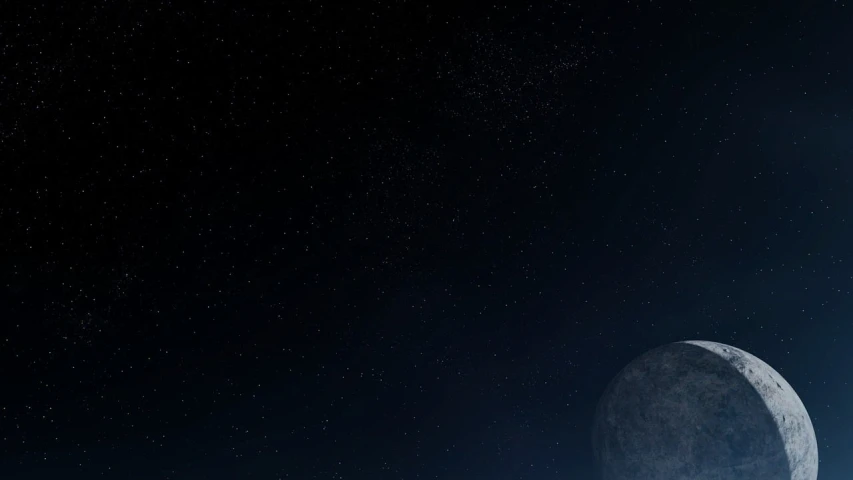 an image of a moon in the night sky, a 3D render, inspired by jessica rossier, multiple stars visible, low quality footage, star(sky) starry_sky, bottom angle