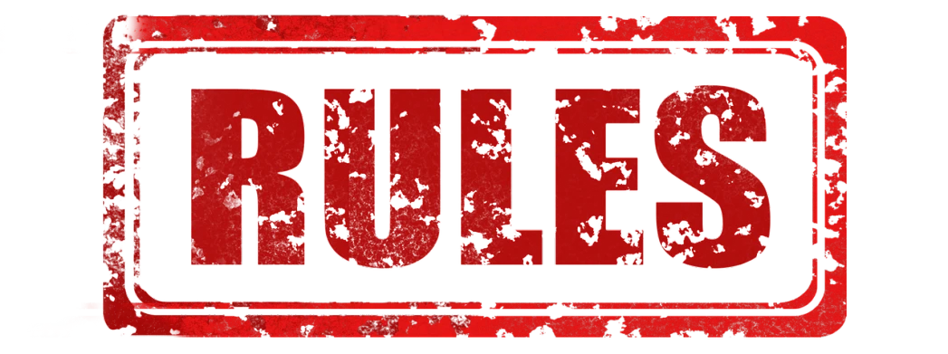 a red sign with the word rules written on it, a picture, by Andrée Ruellan, greeble!!, grunge art, banner, sullen