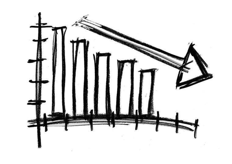 a black and white drawing of a bar chart, concept art, modernism, destroying the city, arrow, concept sketch, success