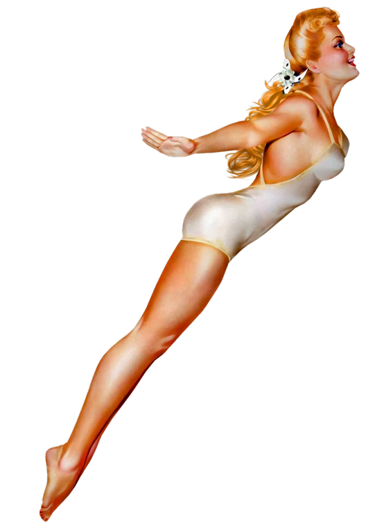 a woman that is in the air with a frisbee, a digital rendering, inspired by Alberto Vargas, curves!!, power girl, side-view, by jim bush and ed repka