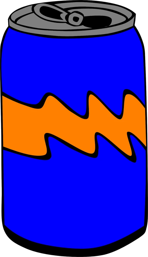 a can of soda with a lightning bolt on it, inspired by Alexander Milne Calder, abstract illusionism, blue!! with orange details, clipart, done in the style of matisse, tube wave