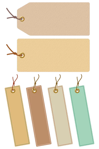 a bunch of tags sitting on top of each other, concept art, by Mac Conner, trending on pixabay, earth tone color scheme, template sheet, strings, paper border