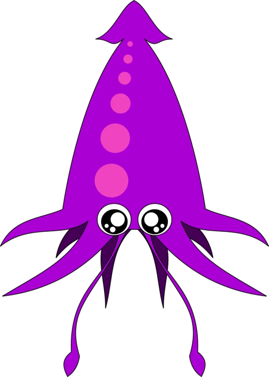 a purple squid with big eyes on a black background, vector art, inspired by Pinchus Kremegne, pixabay contest winner, rasquache, starfish monster movie, closeup!!!!!!, pointy hat, long pointy pink nose