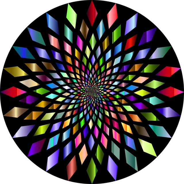 a multicolored flower on a black background, digital art, inspired by Gabriel Dawe, pixabay, abstract illusionism, !!! very coherent!!! vector art, glass mosaic, geometric tesseract, starburst