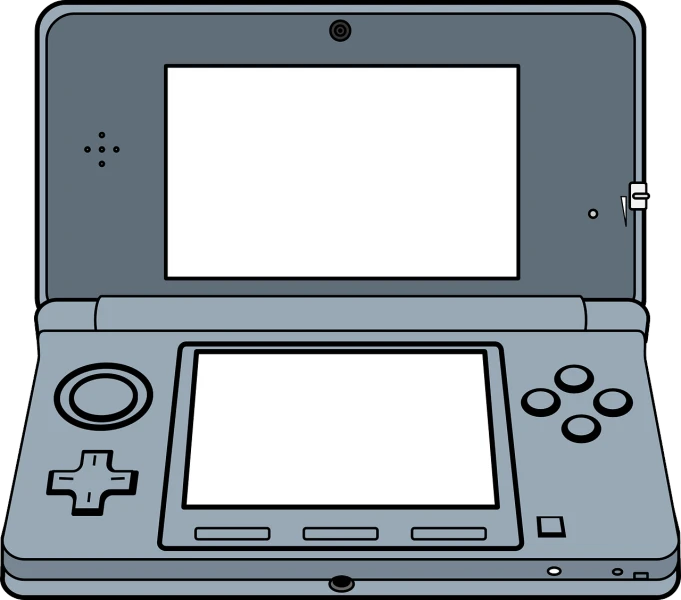 a video game console with a blank screen, lineart, inspired by Akihiko Yoshida, sōsaku hanga, nintendo ds video game, toward to the camera, three-dimensional, top half of body