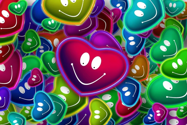 a bunch of colorful hearts with faces on them, a picture, inspired by Peter Alexander Hay, smiling!! fantasy, big smile, beautiful avatar pictures, iphone picture