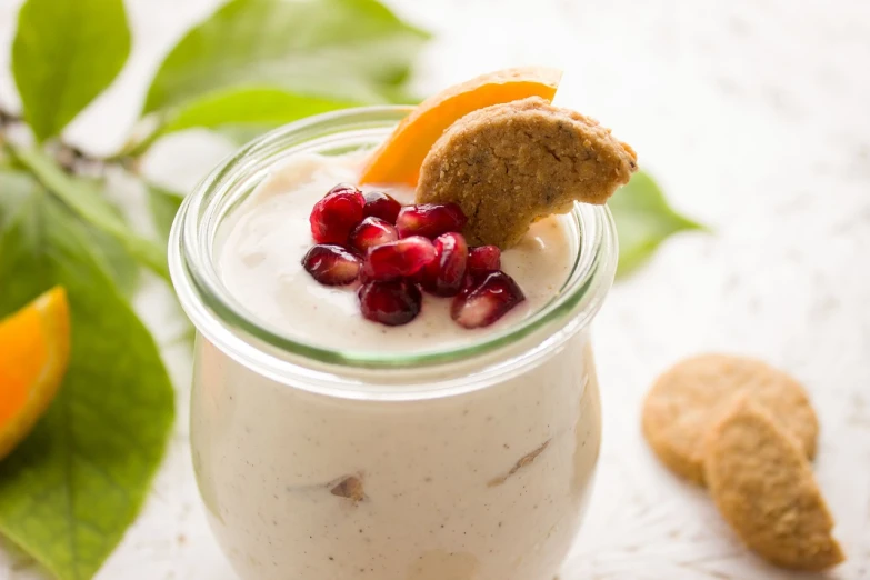 a close up of a dessert in a jar, a portrait, full shot photo, productphoto