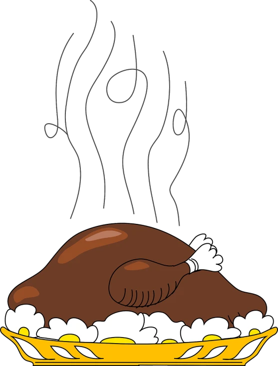 a roasting turkey on a plate with steam coming out of it, an illustration of, hurufiyya, !!! very coherent!!! vector art, white outline, wikihow illustration, black and brown colors