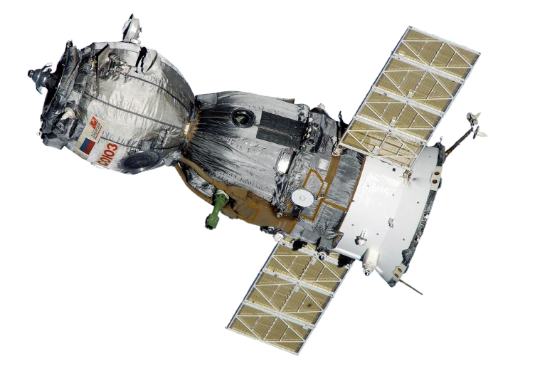 a space station with a satellite attached to it, by Slawomir Maniak, flickr, hurufiyya, isolated space station in space, vladimir nikolov, detailed spacecraft, seen from the side