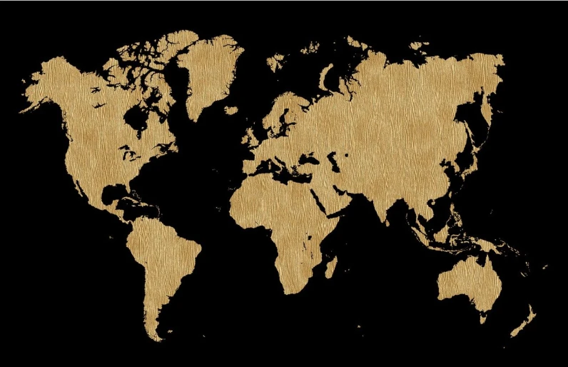 a map of the world on a black background, by Joseph Henderson, pixabay, art deco, beige, fur, panel, medium wide shot