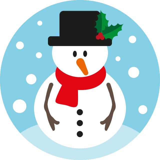 a snowman wearing a top hat and scarf, vector art, pixabay, naive art, all enclosed in a circle, 2d icon, pepper, 💋 💄 👠 👗