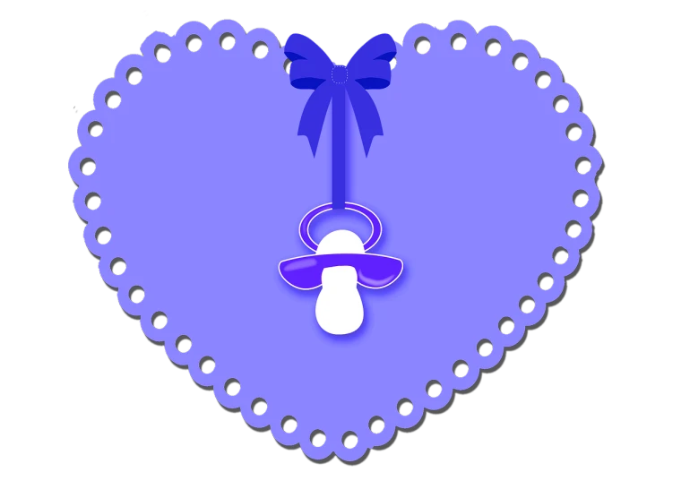 a purple heart with a pacifier on it, a digital rendering, inspired by Masamitsu Ōta, tumblr, bowknot, ((blue)), siluette, complete scene