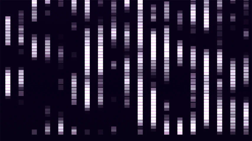 a black and white photo of a bunch of squares, a digital rendering, inspired by Ryoji Ikeda, generative art, purple color pallete, dna, precise! vector trace, beans